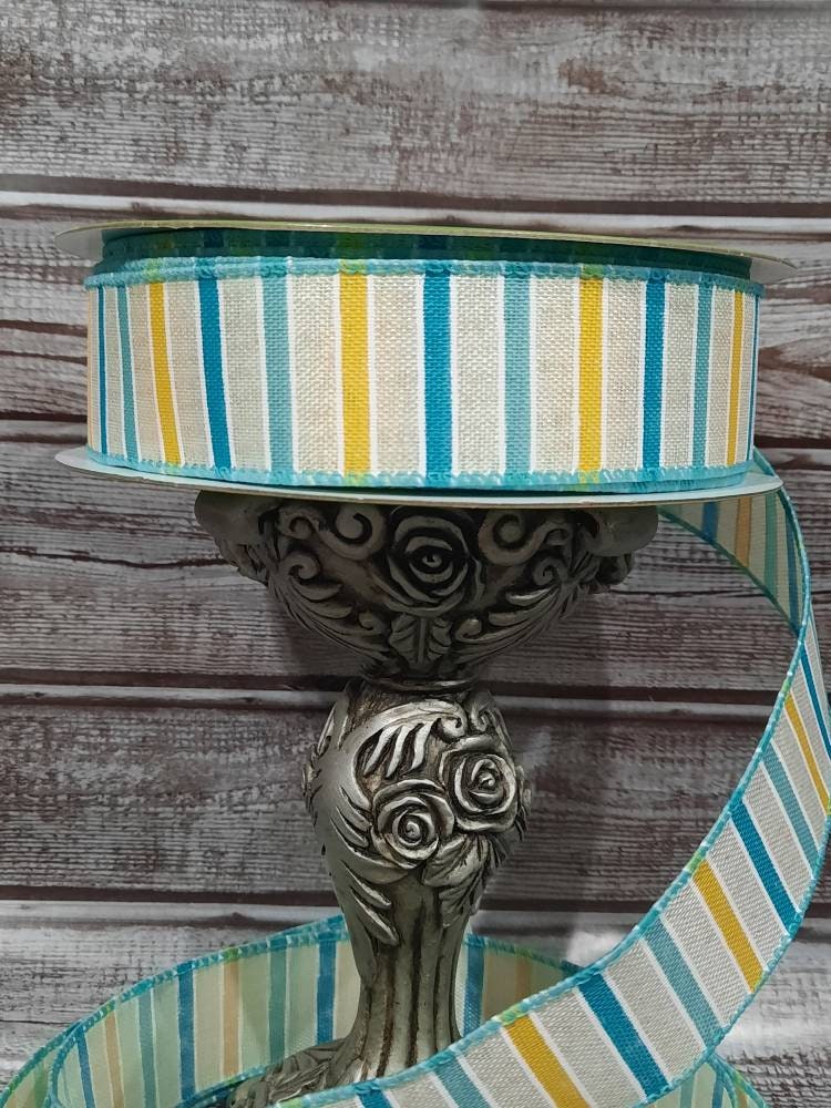 Wired Ribbon - Striped Ribbon - Spring Ribbon - Blue And Yellow Stripes - 1.5” x 5 yards - Easter Ribbon - All Occasion Ribbon