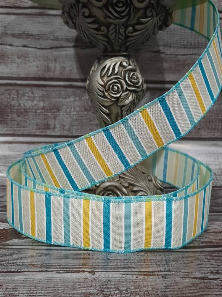 Wired Ribbon - Striped Ribbon - Spring Ribbon - Blue And Yellow Stripes - 1.5” x 5 yards - Easter Ribbon - All Occasion Ribbon