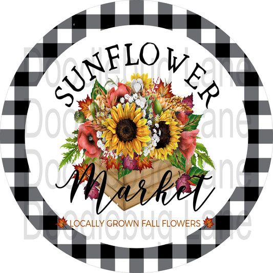 Fall Wreath Sign-Sunflower Sign-Farmers Market-Round Sign-Sunflower Market-Buffalo Plaid-Fall Flowers