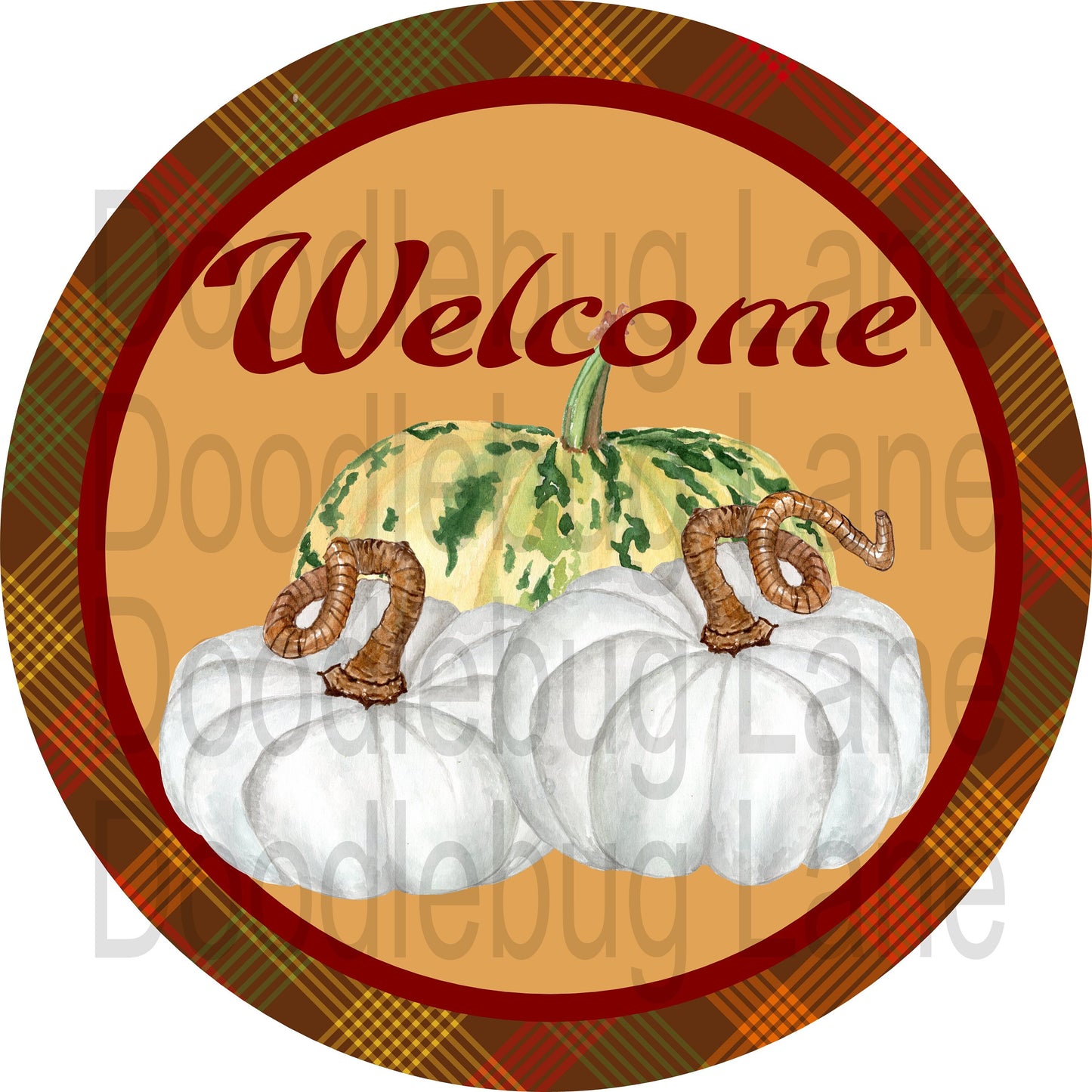 Fall Wreath Sign-White Pumpkin-Gourd-Fall Welcome Sign-Welcome Wreath Sign-Round Sign-Metal Wreath Sign