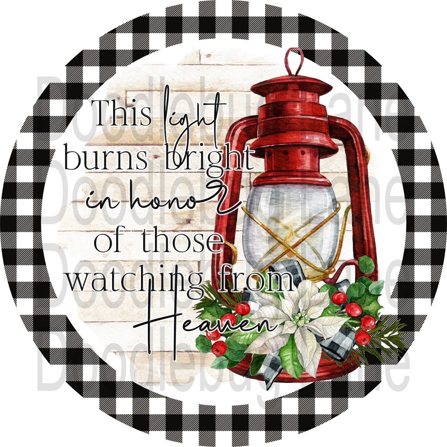 Memorial Wreath Sign-Light Burns Bright-Memorial Poem-Vintage Lantern-Buffalo Plaid-Round Sign-Metal Wreath Sign