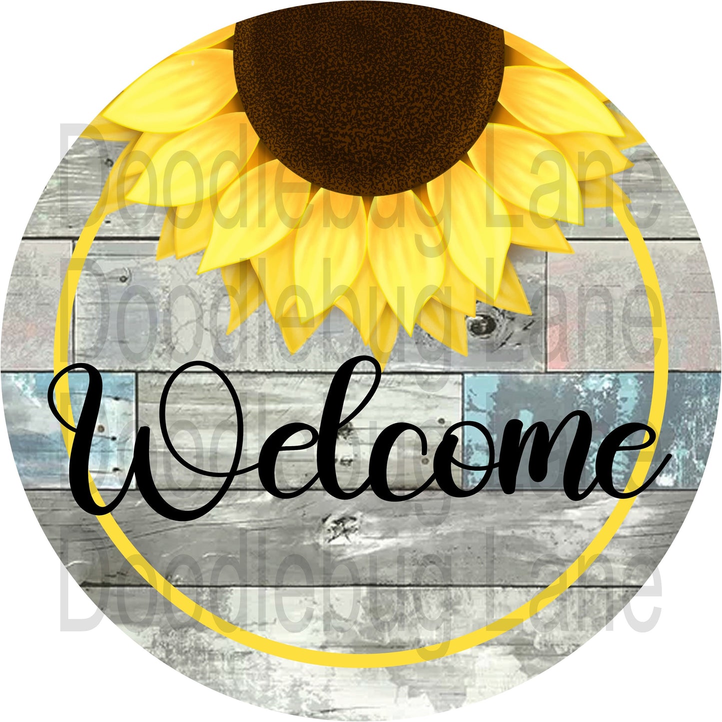 Sunflower Wreath Sign-Welcome Sign-Barnwood-Round Sign-Welcome Sunflower Sign-Metal Wreath Sign