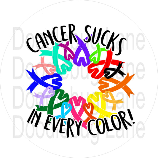 Cancer Awareness-Cancer Sucks-Cancer Ribbon-Cancer Suck In Every Color-Round Sign-Metal Wreath Sign