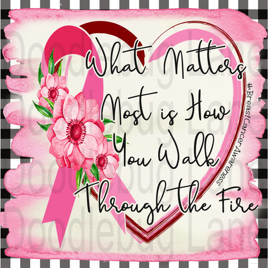 Breast Cancer Awareness-What Matters Most-Cancer Ribbon-Black And White Buffalo Plaid-Metal Wreath Sign-Square Sign