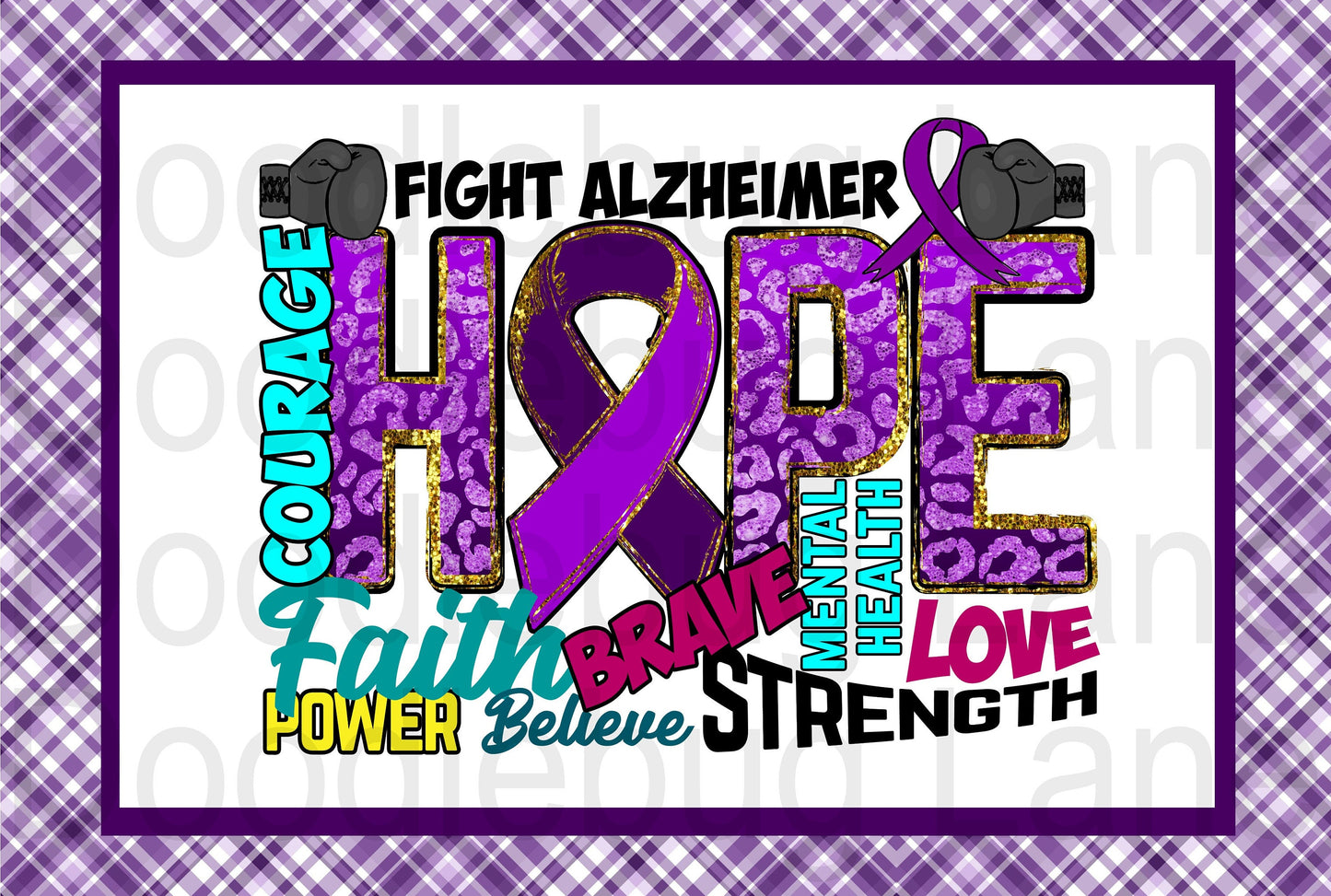 Fight Alzheimers - Alzheimer Awareness - Alzheimer Wreath Sign - Metal Wreath Sign - Purple Plaid