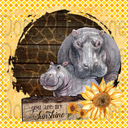 Hippo Sign - Metal Wreath Sign - Hippo Wreath Sign -Sunflower Sign -Hippo, You Are My Sunshine-Square Sign