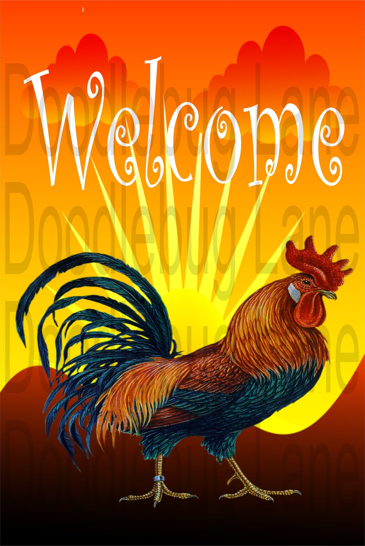 Welcome Rooster Sign - Farmhouse Decor - Rooster Wreath Sign - Farmhouse Sign - Metal Wreath Sign - Rectangle Sign