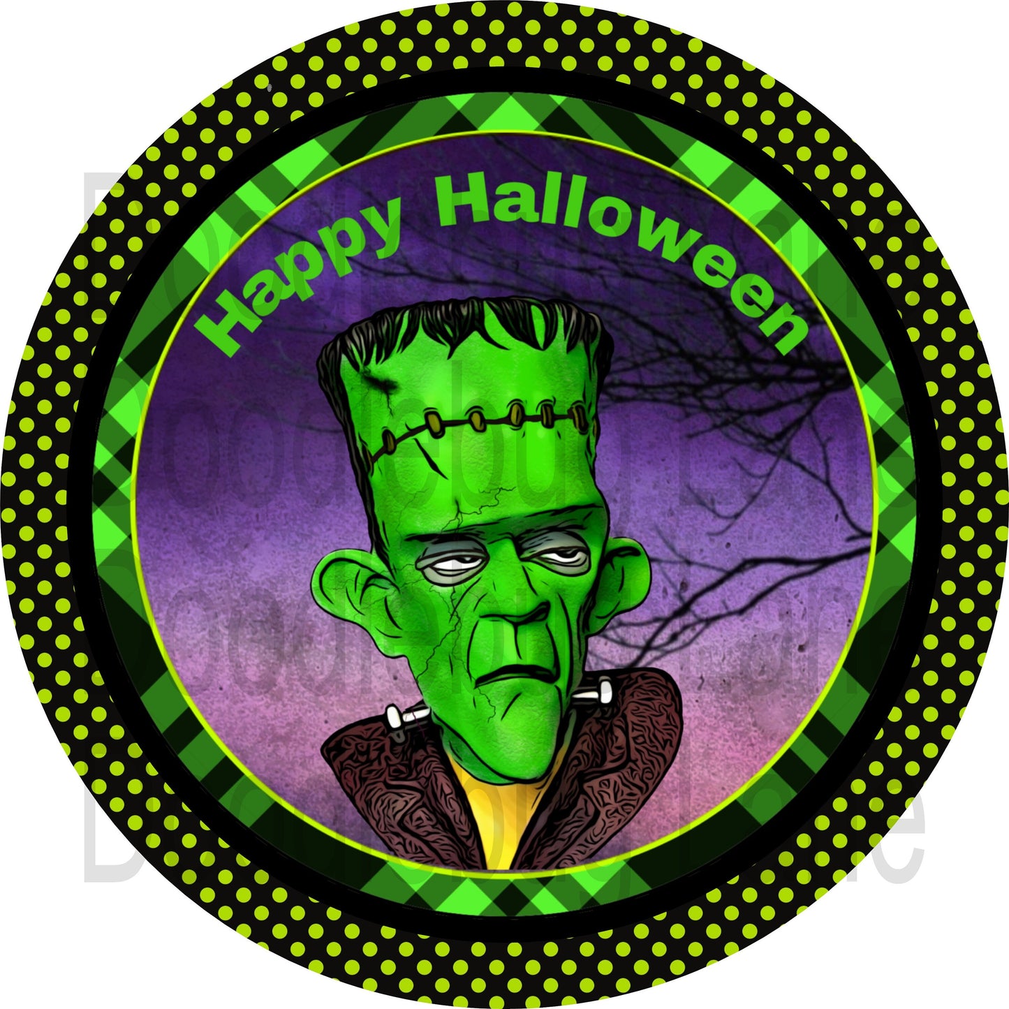 Halloween Sign-Frankenstein-Scary Monster-Metal Wreath Sign-Happy Halloween-Round Sign