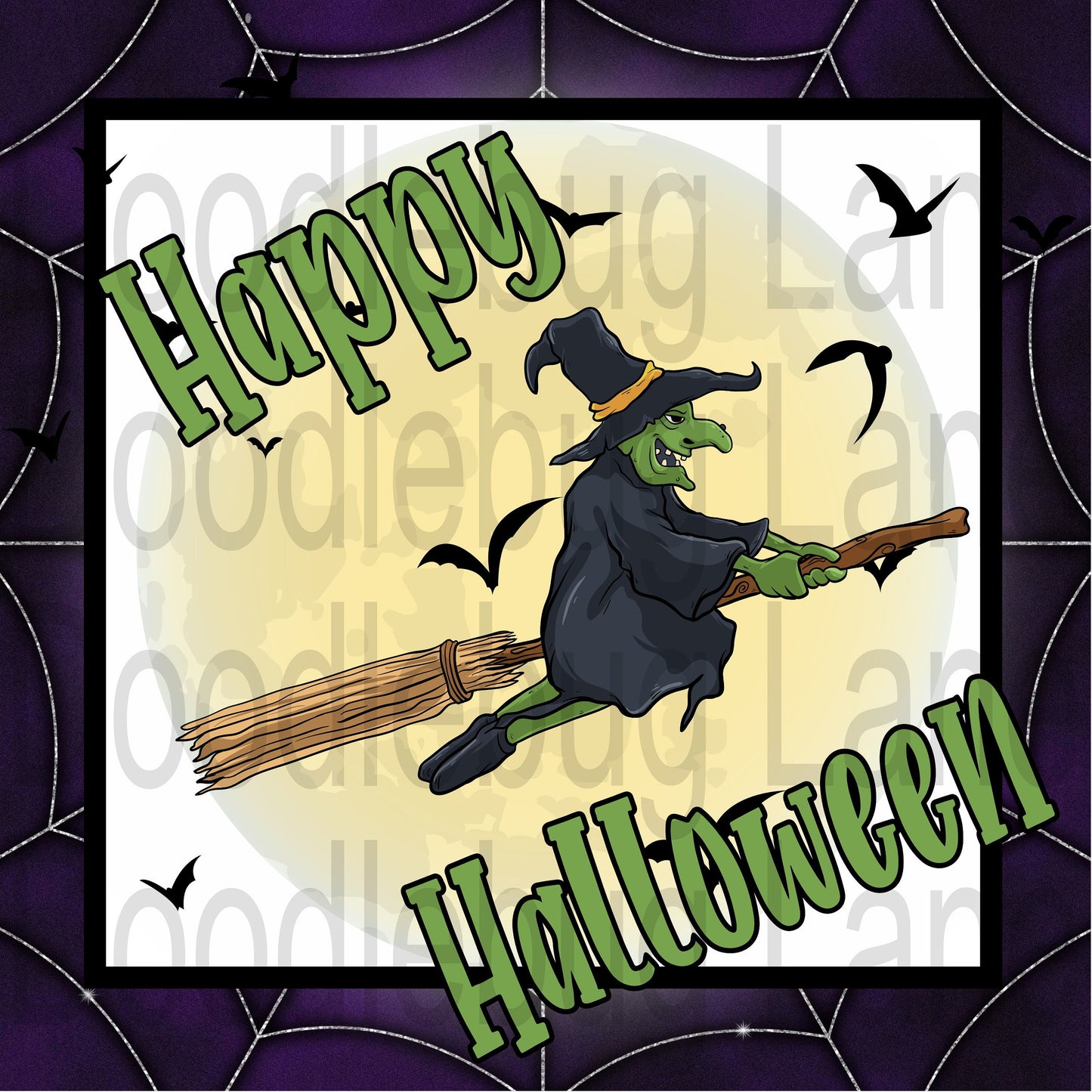 Halloween Wreath Sign - Flying Witch - Witches Broom - Happy Halloween Sign - Metal Wreath Sign - Square Sign