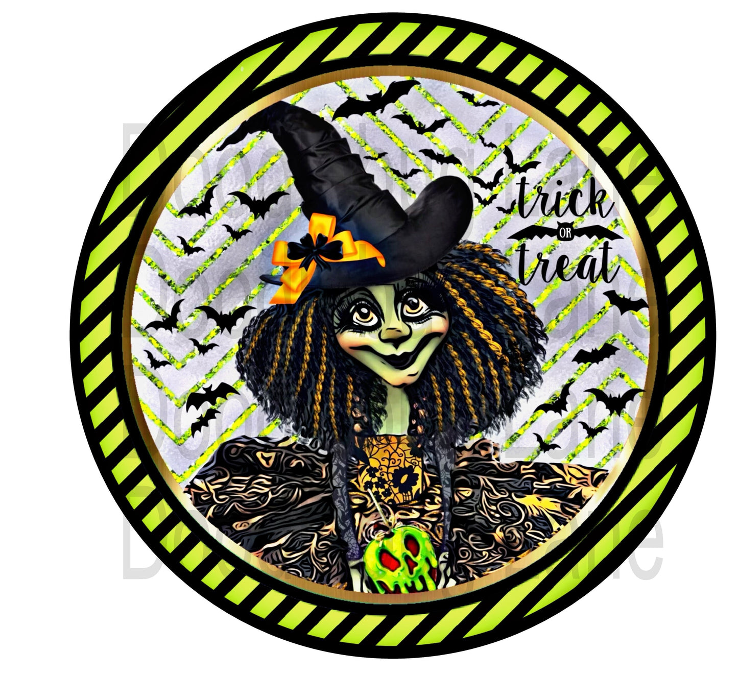 Halloween Wreath Sign-Witch Sign-Metal Wreath Sign-Trick or Treat-Green And Black-Round Sign-Good Witch-Halloween Candy