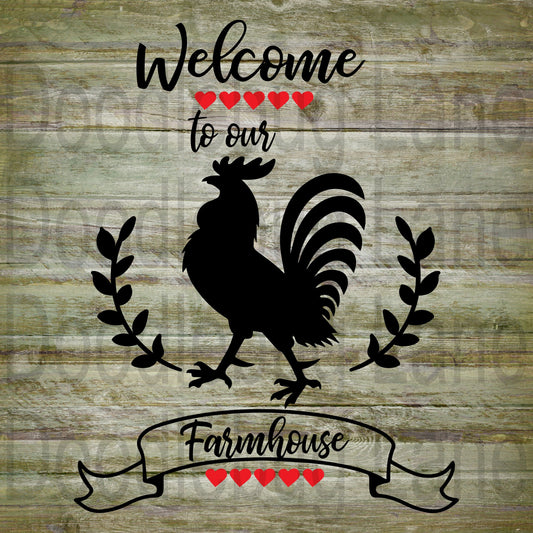 Welcome to our Farmhouse-Farmhouse Sign-Farmhouse Wreath Sign-Chicken Sign-Rooster Sign-Square Sign-Metal Wreath Sign