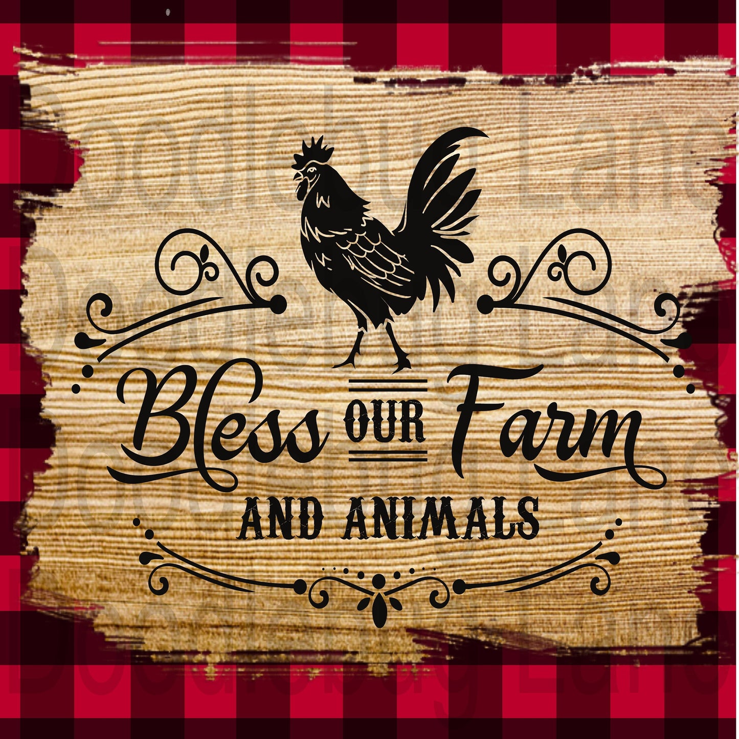 Bless Our Farm-Farmhouse Sign-Chicken Sign-Rooster SIgn-Red And Black Buffalo Plaid - Square Sign-Metal Wreath Sign