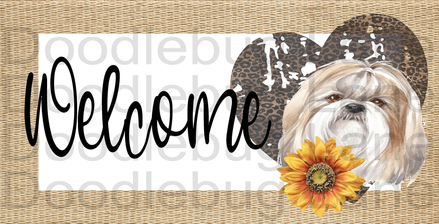 Welcome Dog Sign-Yorkie Sign-Animal Sign-Leopard Print Heart-Sunflower-Rectangle Sign-Metal Wreath Sign-Dog Sign