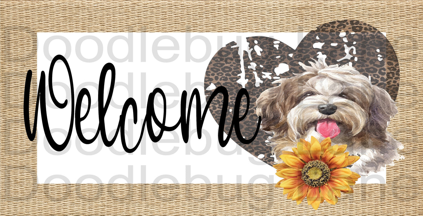 Welcome Dog Sign-Shitzu Sign-Leopard Print Heart-Sunflower-Metal Wreath Sign-Rectangle Sign-Pet Sign