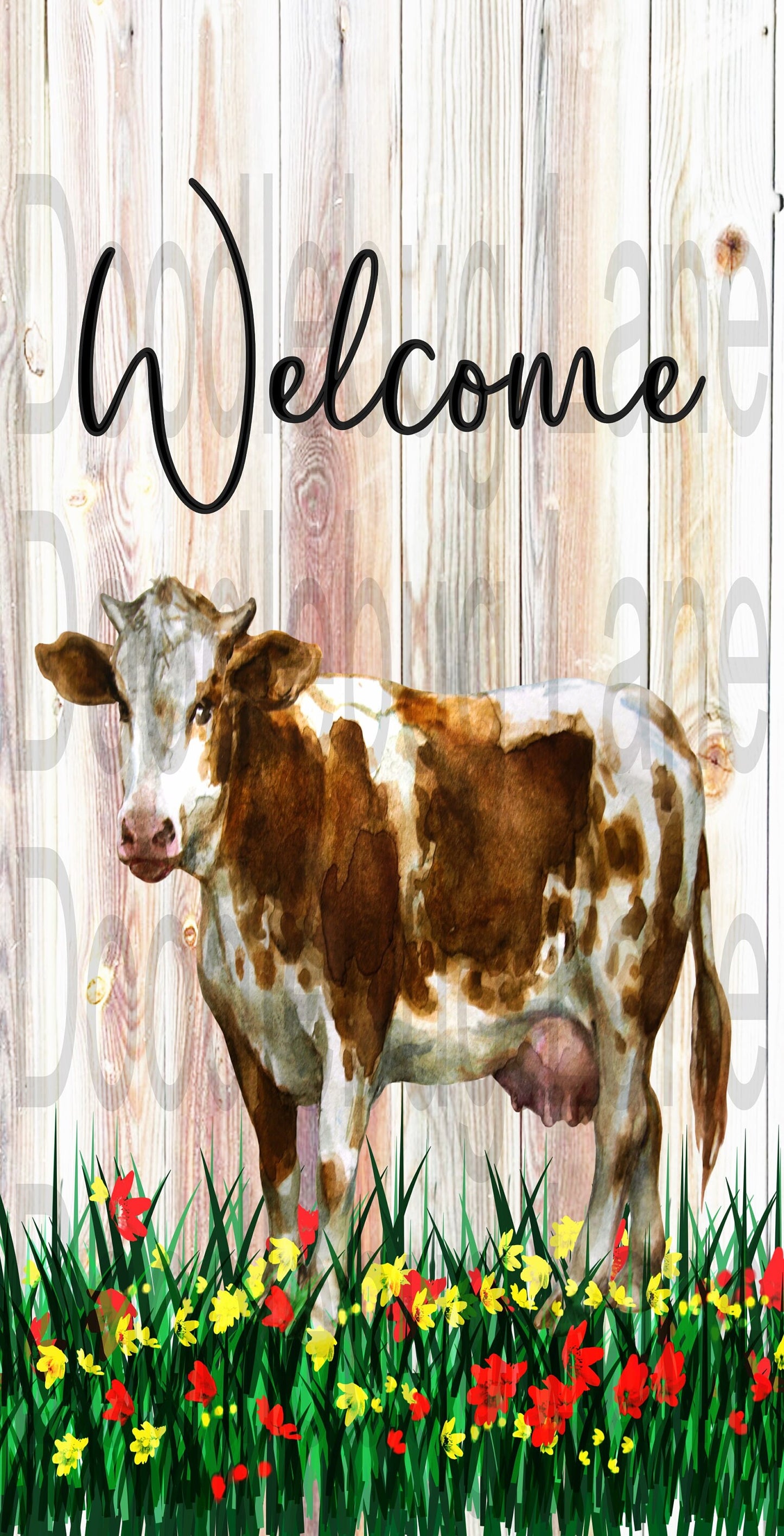 Welcome Wreath Sign-Cow Sign-Farmhouse Sign-Farm Scene-Metal Wreath Sign-Rectangle Sign-Farm Animal