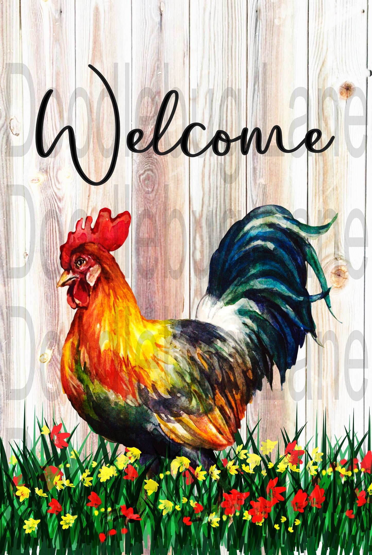 Welcome Wreath Sign-Rooster Sign-Farmhouse Sign-Farm Animals-Metal Wreath Sign-Rectangle Sign