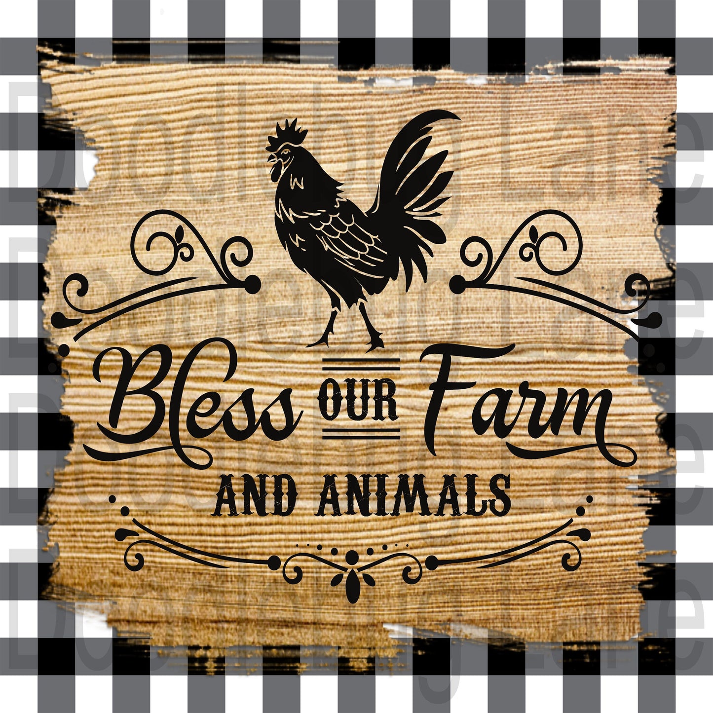 Bless Our Farm-Farmhouse Wreath Sign-Black and White-Rooster Sign-Farm Animals-Metal Wreath Sign-Square Sign