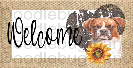 Boston Terrier Dog Wreath Sign-Metal Wreath Sign-Welcome Sign-Pet Sign-Leopard Print Heart-Sunflower-Rectangle Sign