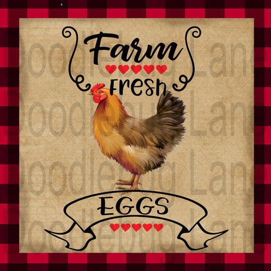 Farm Fresh Eggs - Farmhouse Sign - Farm Animals - Chicken Sign - Metal Wreath Sign - Square Sign  - Red And Black