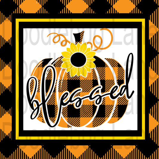 Fall Wreath Sign-Metal Wreath Sign-Sunflower Sign-Thanksgiving Sign-Black and Orange Plaid-Square Sign