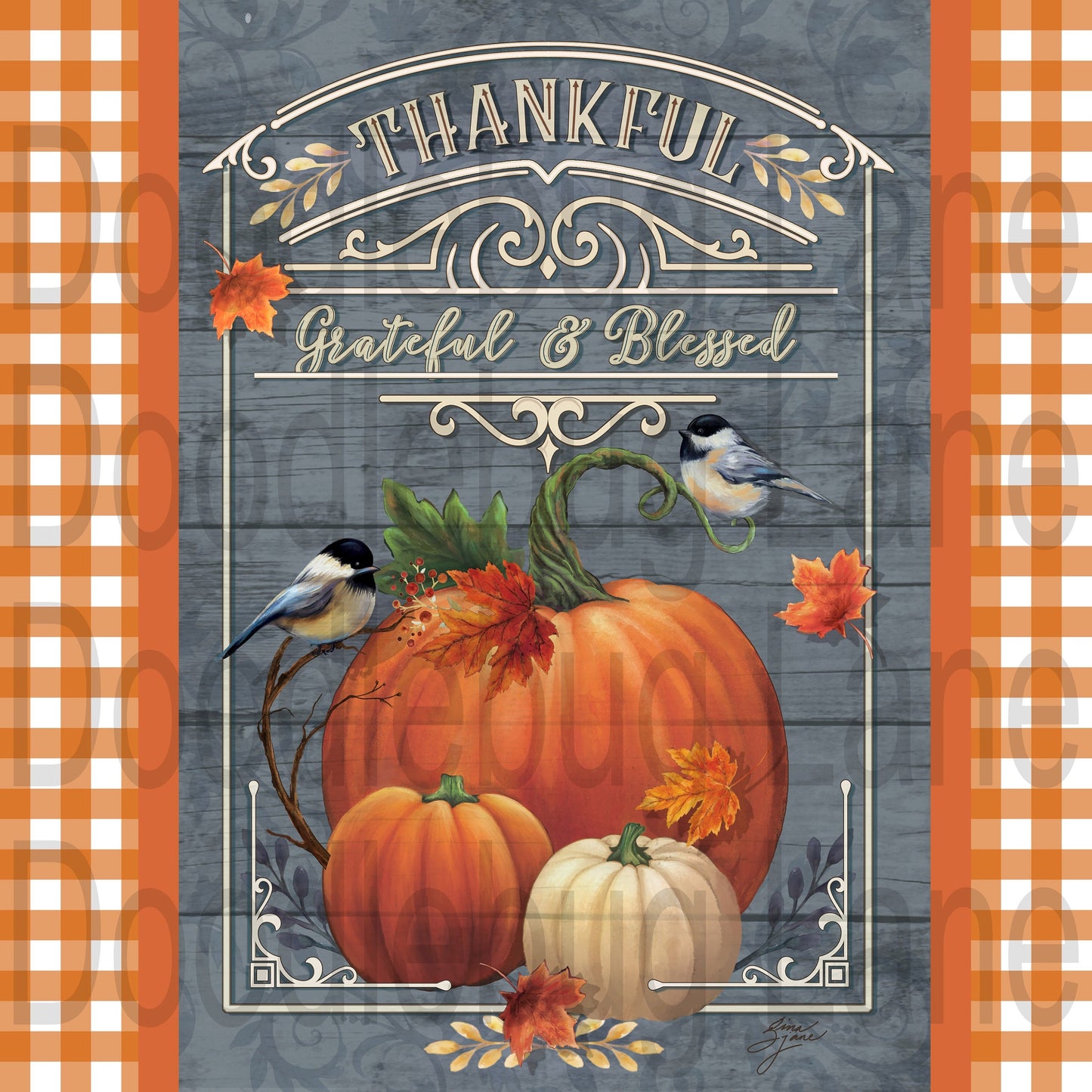 Fall Wreath Sign-White Pumpkin-Thankful Grateful Blessed-Farmhouse Wreath Sign-Metal Wreath Sign-Pumpkin Sign