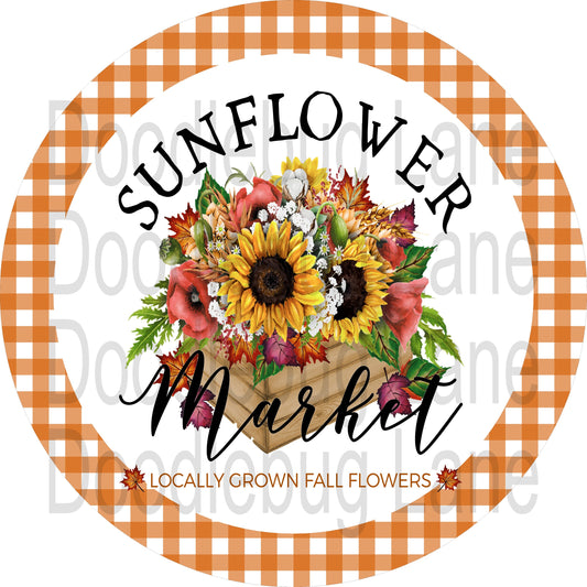 Fall Wreath Sign-Fall Sign-Sunflower Sign-Round Sign-Sunflower Market-Farmers Market-Metal Wreath Sign