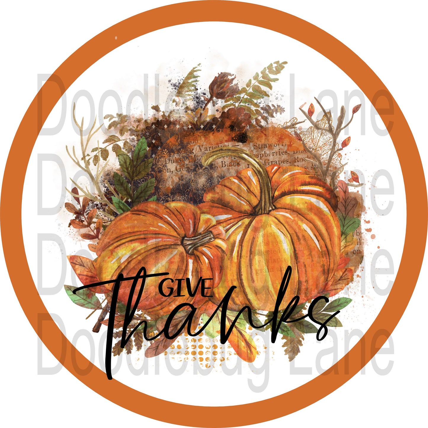 Fall Sign - Give Thanks - Round Sign - Pumpkin Wreath Sign - Fall Wreath Sign - Metal Wreath Sign