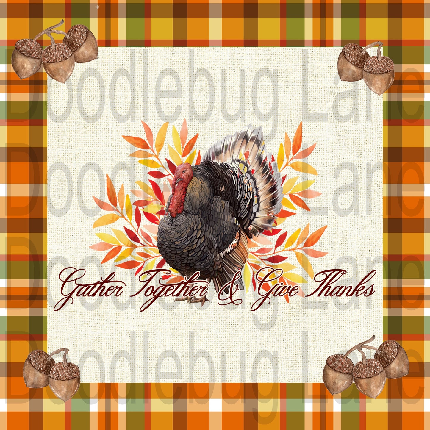 Fall Wreath Sign - Turkey Sign -Thanksgiving Sign - Gather Together - Metal Wreath Sign - Square Sign