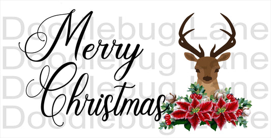 Merry Christmas Sign-Deer Sign-Red Poinsettia And Cotton Plant-Metal Wreath Sign-Rectangle Sign