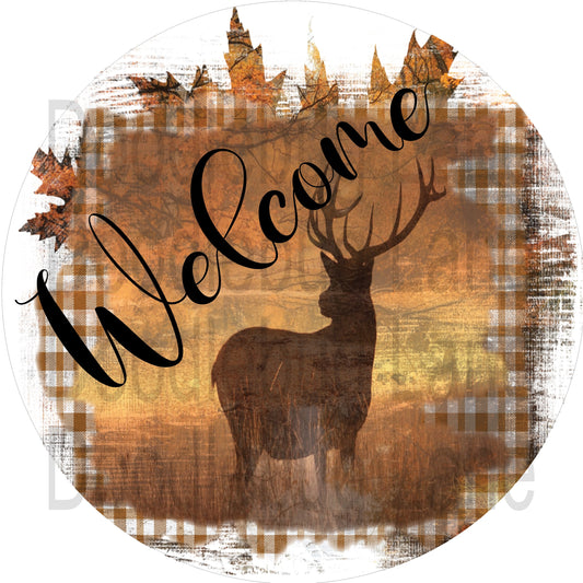 Welcome Wreath Sign - Man Cave Sign - Deer Sign - Fall Decor - Round Sign - Metal Wreath Sign - Man Cave Wreath