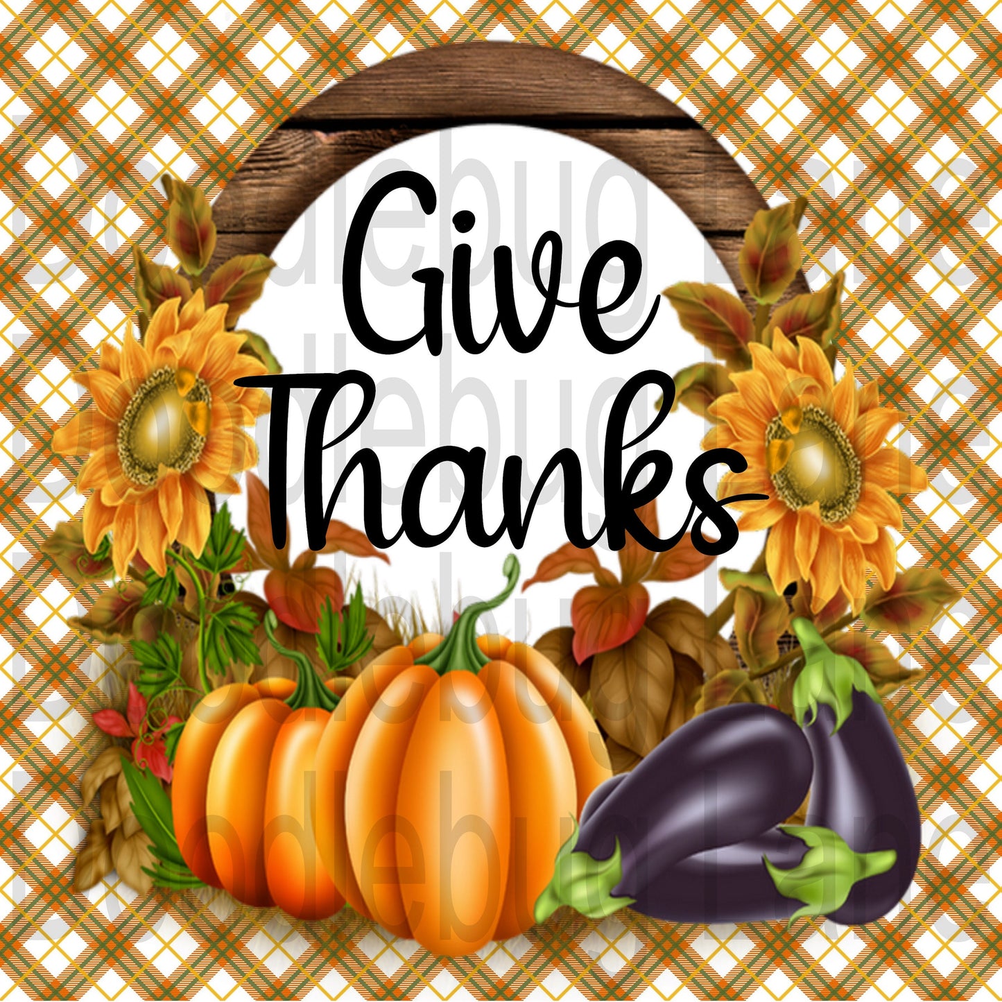 Thanksgiving Sign-Give Thanks-Square Wreath Sign-Fall Sign-Metal Wreath Sign-Pumpkins And Sunflowers