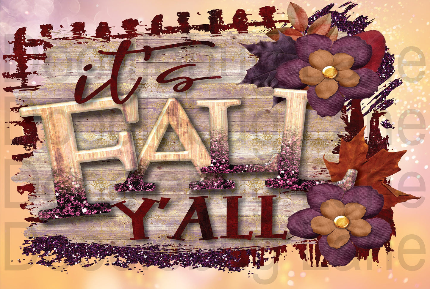 Fall Wreath Sign - Its Fall Yall - Metal Wreath Sign - Rectangle Wreath Sign - Fall Leaves - Purple Glitter