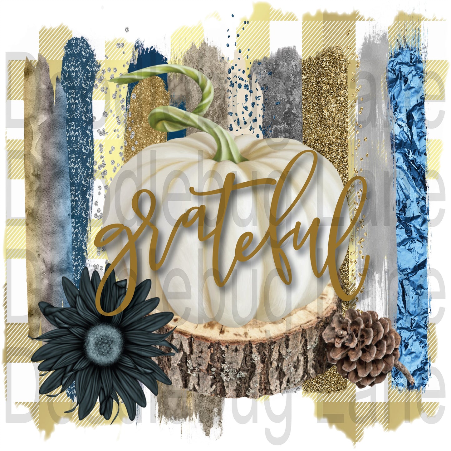 Fall Wreath Sign-Grateful-White Pumpkin-Thanksgiving Decor-Inspirational Sign-Metal Wreath Sign-Square Sign