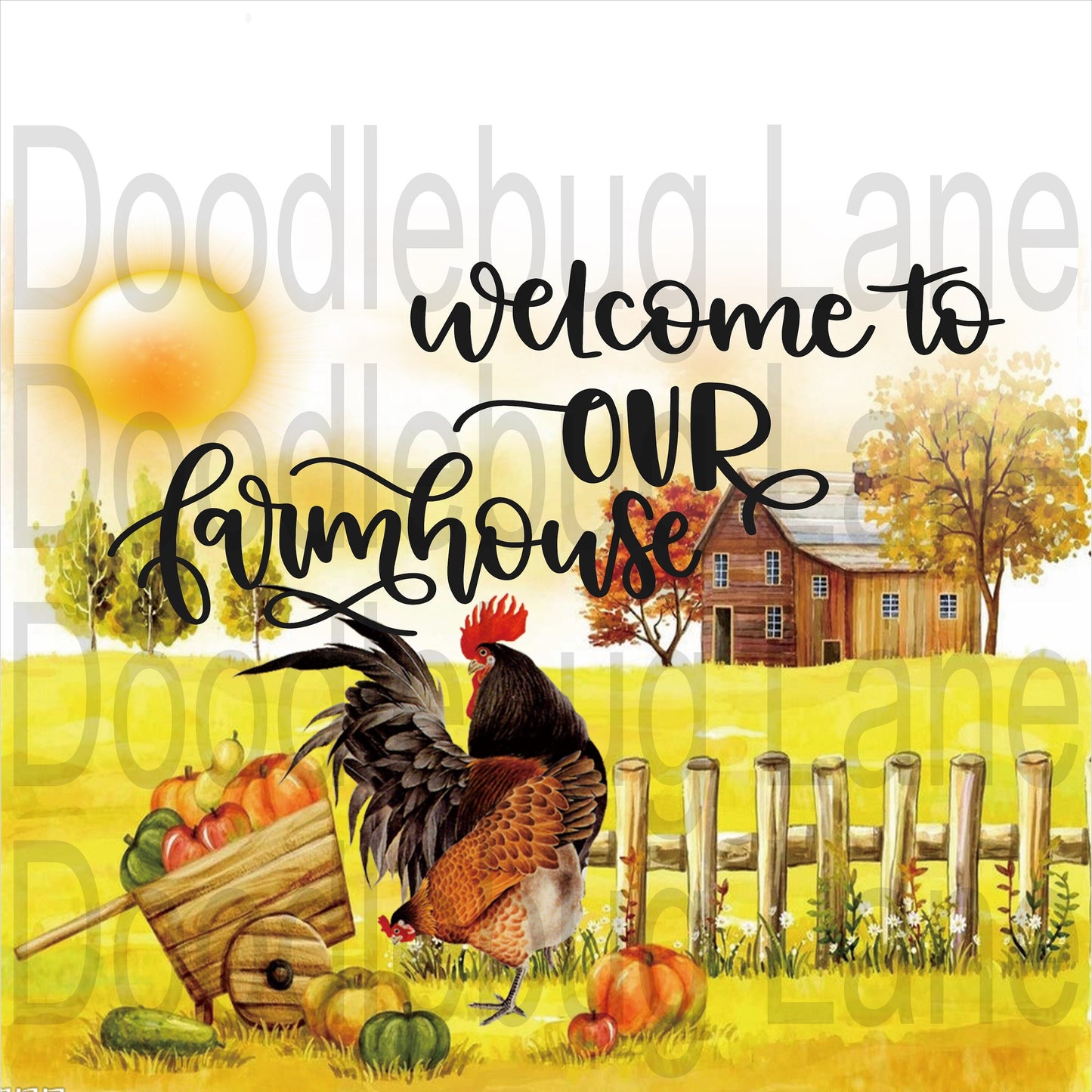 Welcome To Our Farmhouse - Farmhouse Sign - Rooster Sign - Farm Sign - Square Sign - Metal Wreath Sign