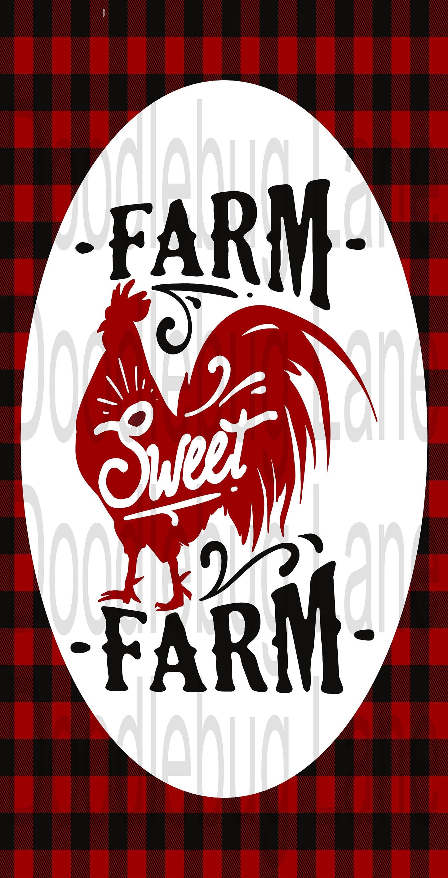 Farm Sweet Farm-Farmhouse Wreath Sign-Rooster Sign-Red And Black Plaid-Farmhouse Decor-Metal Wreath Sign-Rectangle Sign