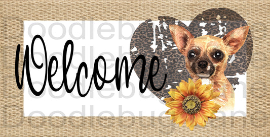 Chihauha Wreath Sign-Welcome Sign-Welcome Wreath Sign-Pet Sign-Metal Wreath Sign-Rectangle Sign-Leopard Print Heart