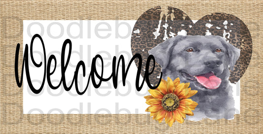 Black Lab Welcome Sign-Animal Sign-Pet Sign-Dog Sign-Metal Wreath Sign-Leopard Print Heart-Sunflower Sign-Rectangle Sign