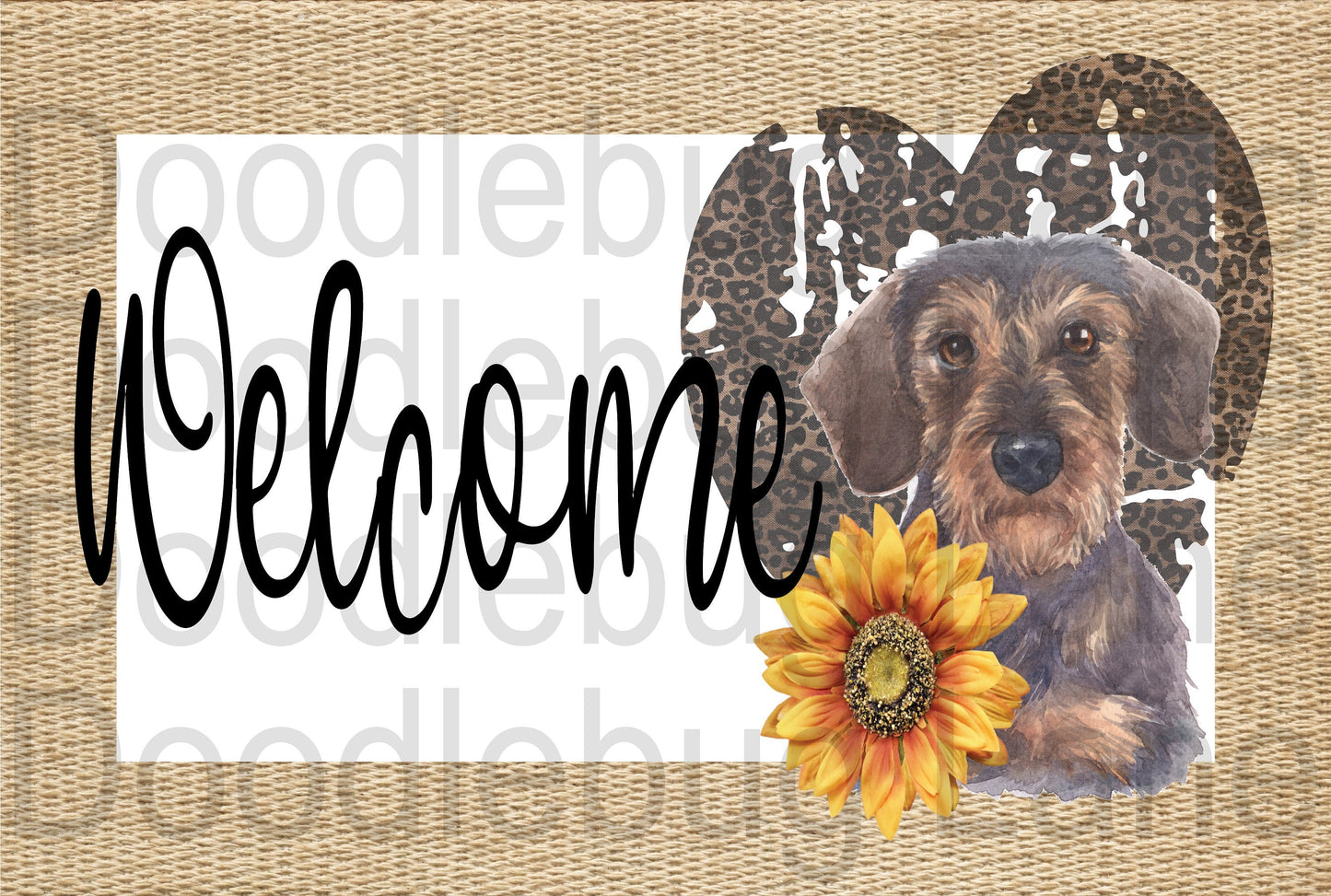 Welcome Wreath Sign-Terrier Dog-Dog Sign-Leopard Print Heart-Sunflowers-Metal Wreath Sign-Animal Sign-Rectangle Sign