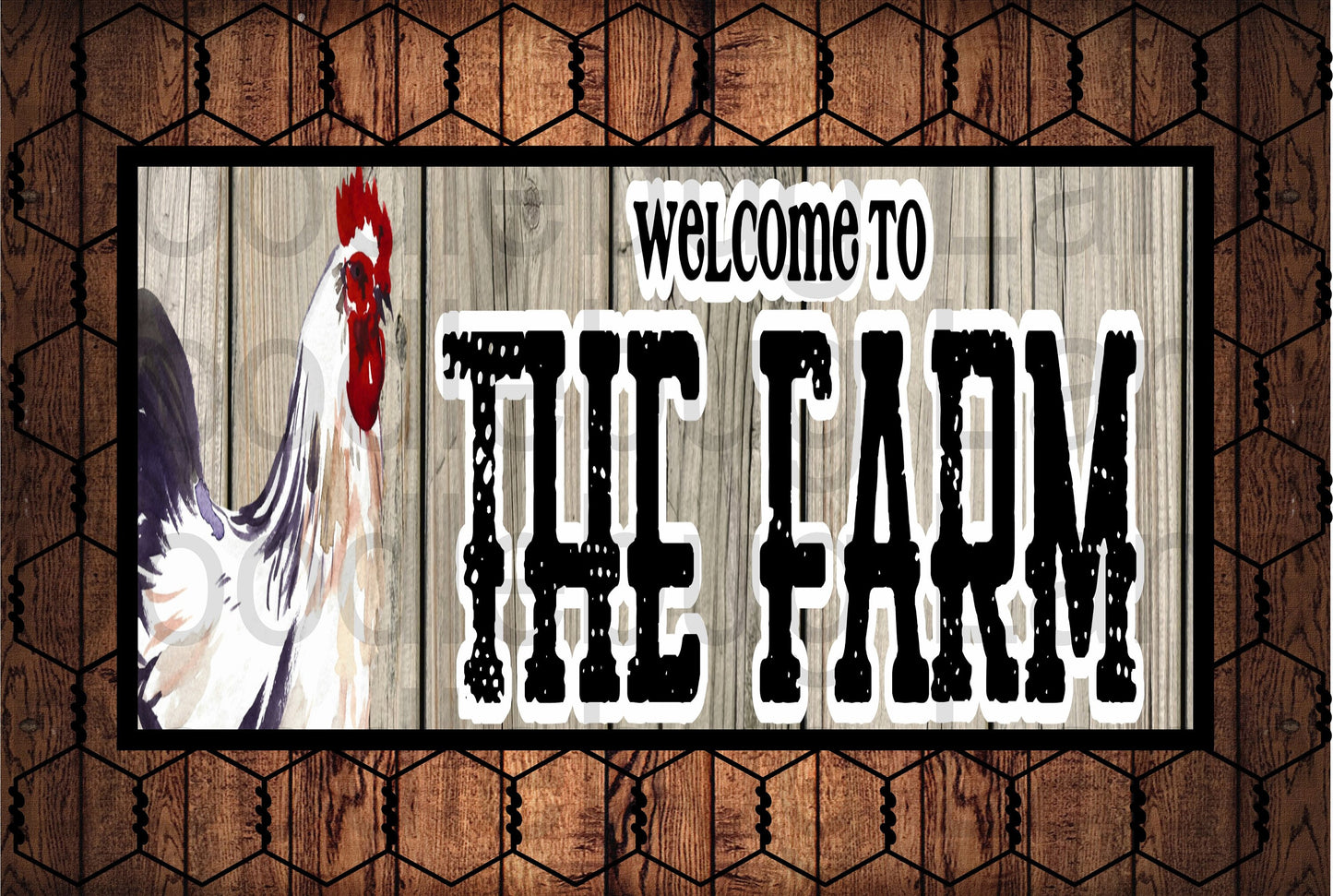 Welcome To The Farm-Metal Wreath Sign-Farmhouse Wreath Sign-Chicken Wire-Rooster Sign-Welcome Sign-Rectangle Sign