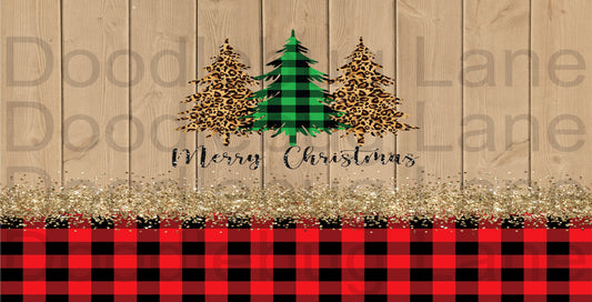 Christmas Wreath Sign-Christmas Tree Trio-Leopard Print-Buffalo Plaid-Rectangle Sign-Merry Christmas-Metal Wreath Sign