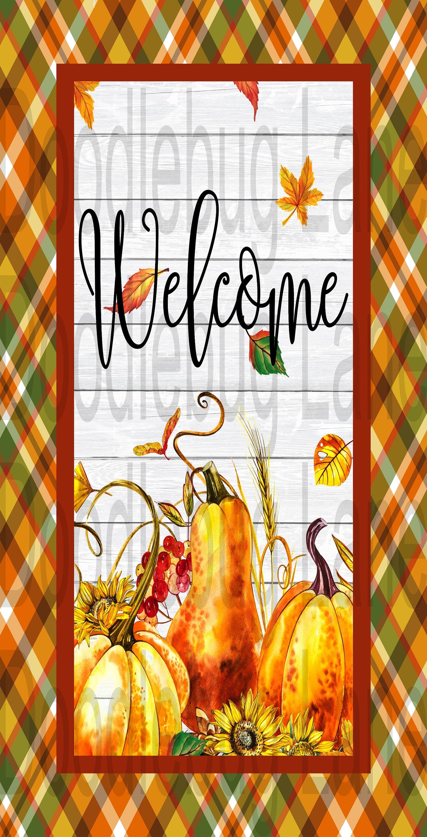 Fall Wreath Sign-Welcome Wreath Sign-Fall Welcome-Fall Pumpkins-Rectangle Sign-Metal Wreath Sign