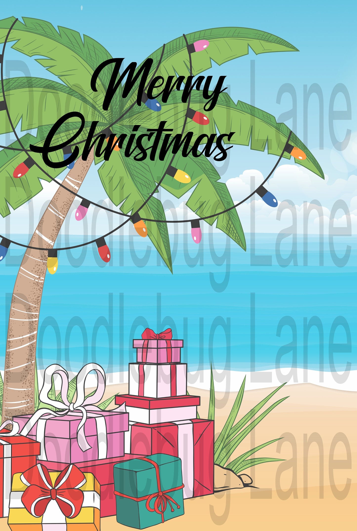 Beach Christmas-Christmas Wreath Sign-Merry Christmas-Christmas Lights-Palm Trees-Rectangle Sign-Metal Wreath Sign