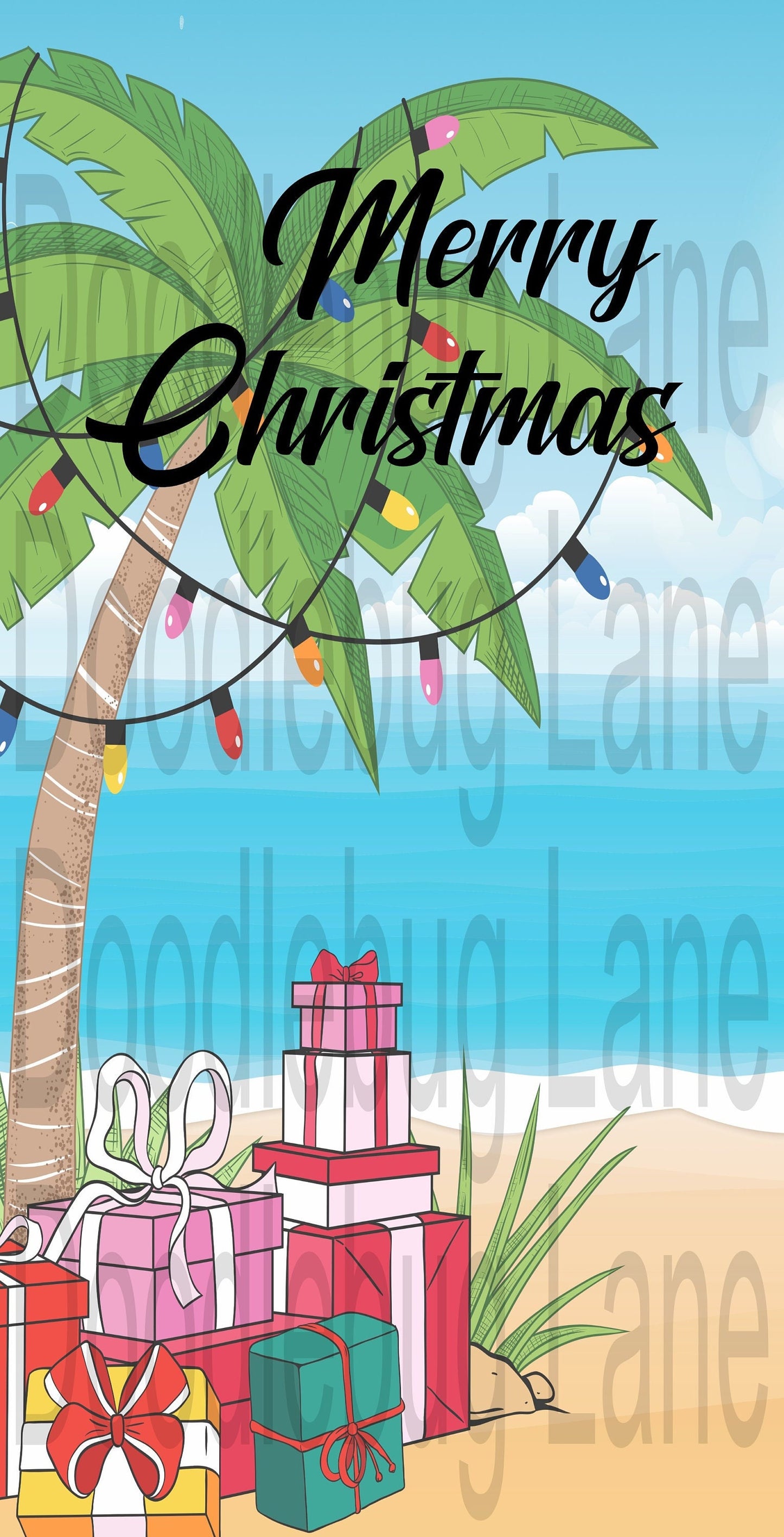 Beach Christmas-Christmas Wreath Sign-Merry Christmas-Christmas Lights-Palm Trees-Rectangle Sign-Metal Wreath Sign