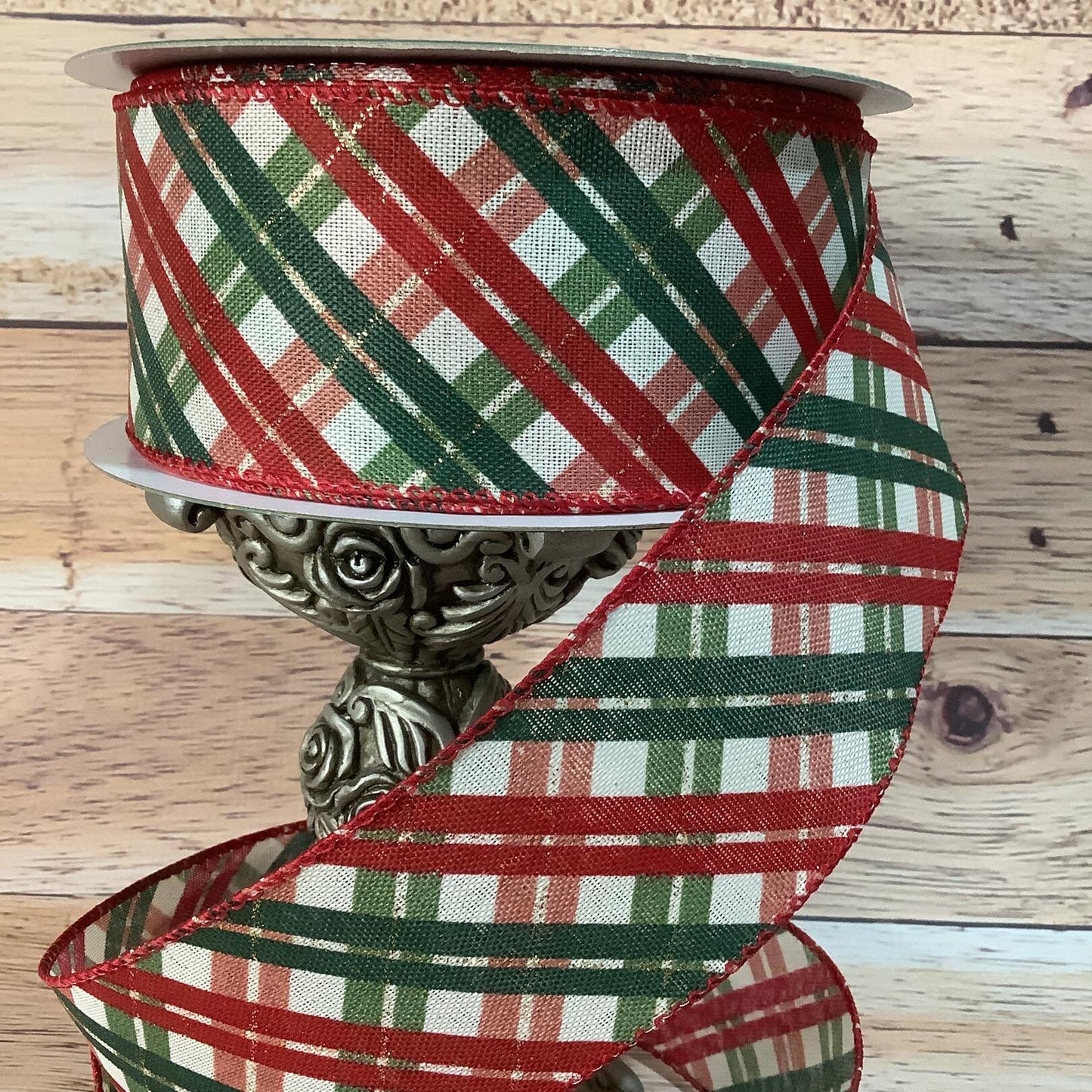 Red And Green Diagonal Striped Ribbon-2.5" x 5 Yards-Christmas Ribbon-Wired Ribbon-Ribbon For Bows, Wreaths, Gift Baskets, Home Decor