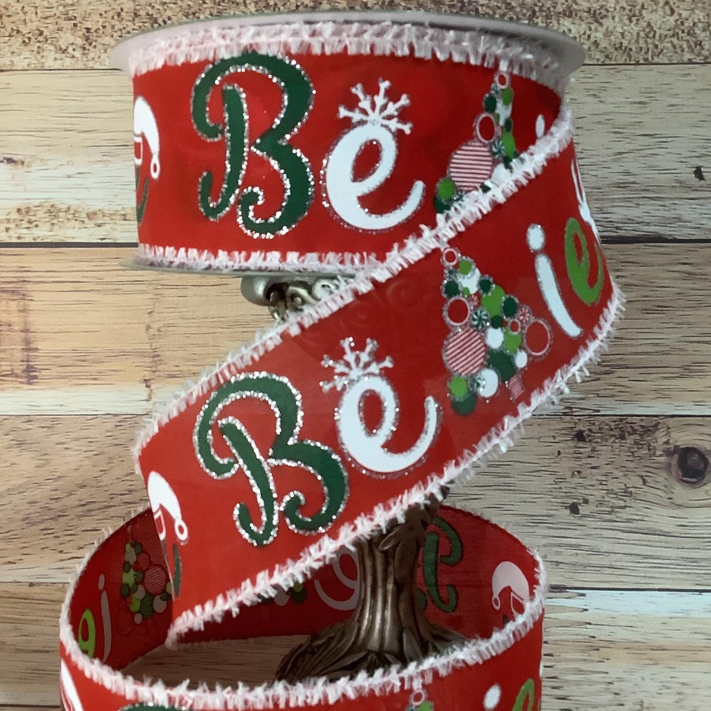 Christmas Ribbon-Red Ribbon With Multicolored Letters And Symbols Spelling Believe-2.5"x5 Yards-Wired Ribbon-Ribbon For Bows, Wreaths