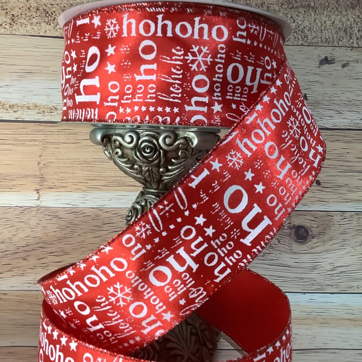 Ho Ho Ho Ribbon-Christmas Ribbon-Red And White Ribbon-2.5" x 5 Yards-Wired Ribbon-Holiday Home Decor-Ribbon For Bows, Wreaths, Gift Baskets