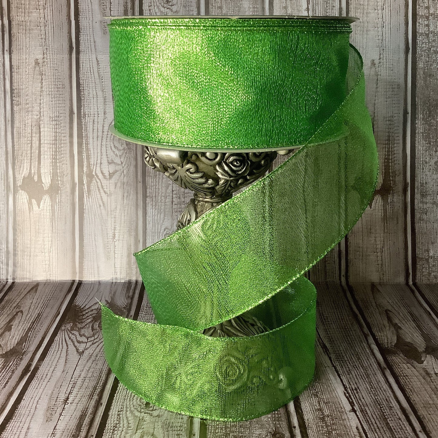 2.5" or 1.5" Green Metallic Ribbon-Wired Ribbon-Christmas Ribbon-St Patricks Day Ribbon-Spring Ribbon-All Occasion Ribbon-Ribbon By The Yard