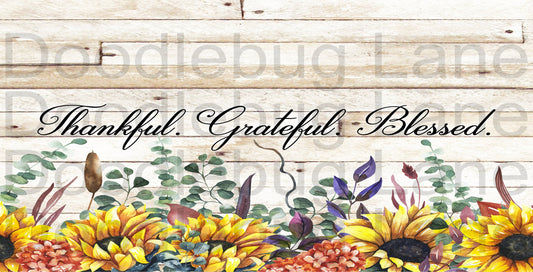 Fall Wreath Sign-Thankful Grateful Blessed-Inspirational Sign-Sunflowers-Rectangle Sign-Metal Wreath Sign