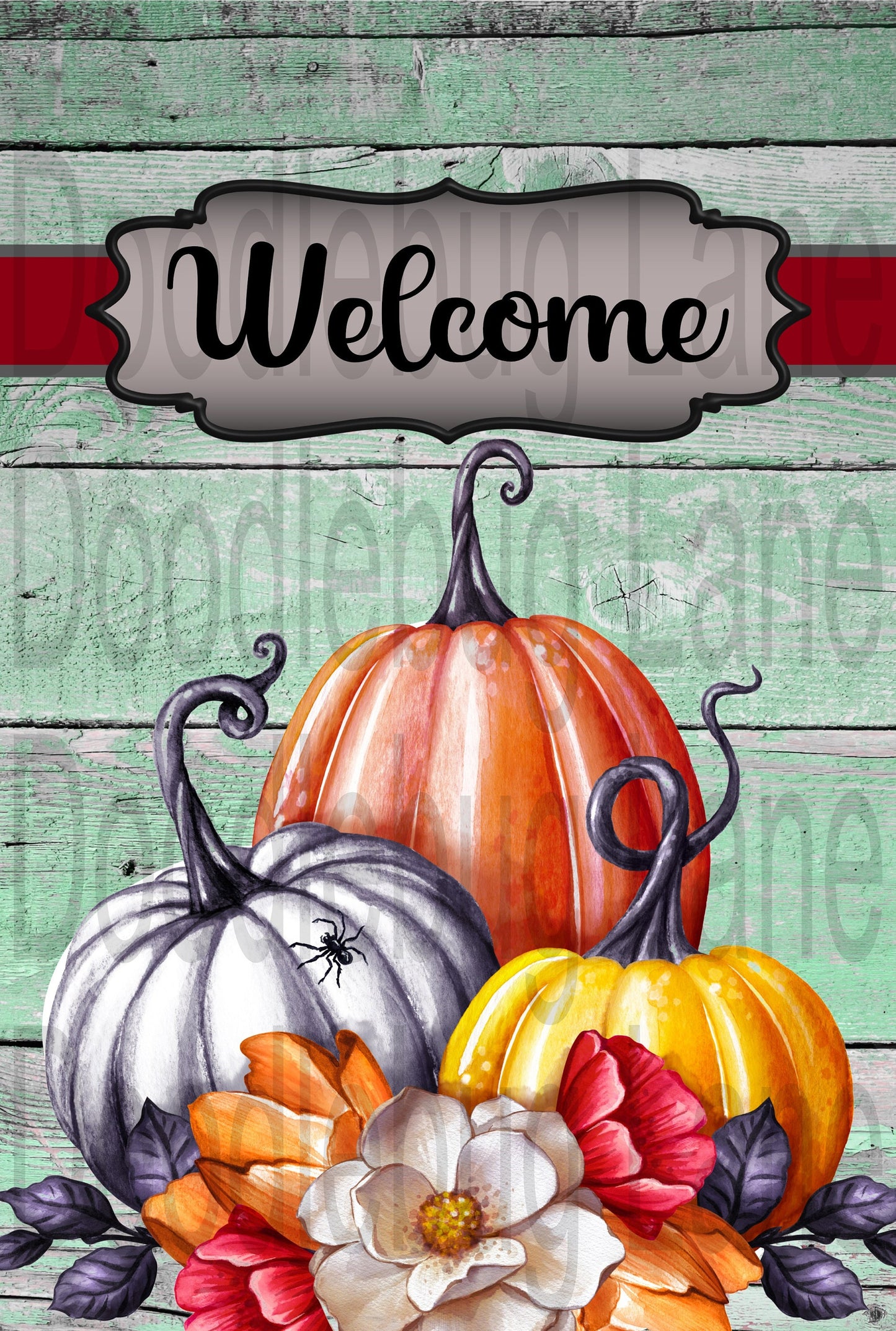 Fall Wreath Sign - Welcome Fall Sign - Pumpkins And Flowers - Pumpkin Trio - Rectangle Sign - Metal Wreath Sign