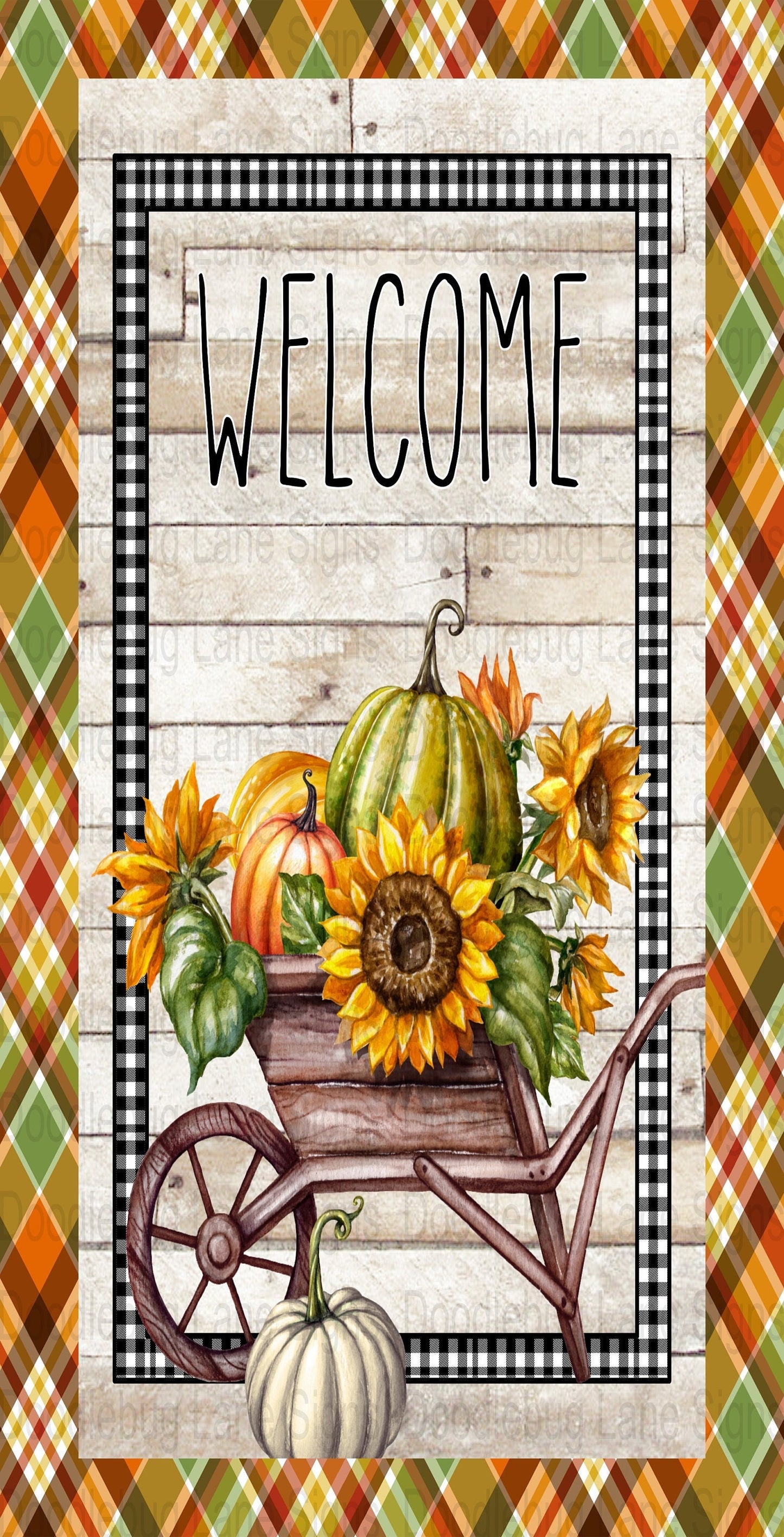 Fall Welcome Wreath Sign-Welcome Wreath Sign-Pumpkins-Wheelbarrow-Metal Wreath Sign-Rectangle Sign-Fall Sign For Wreath